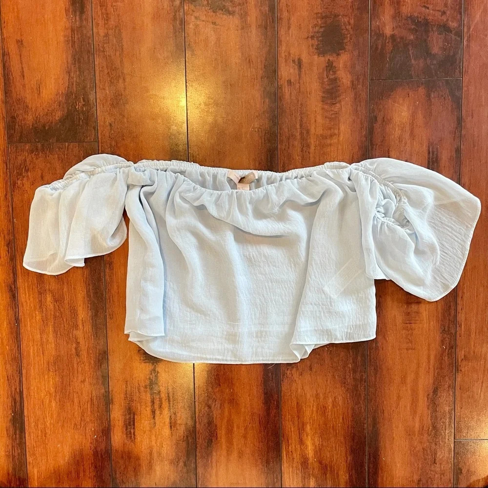 Forever21 Strapless Woven Light Blue Crop Top with Sleeves Size Small New - Picture 5 of 8